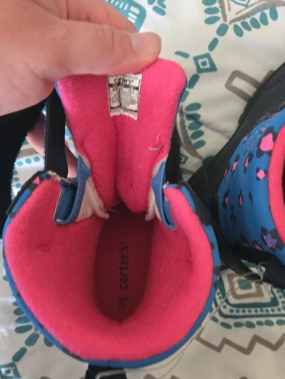 Carter's Navy Blue and Pink Kids Snow Boots with Patterned Blue Panels
